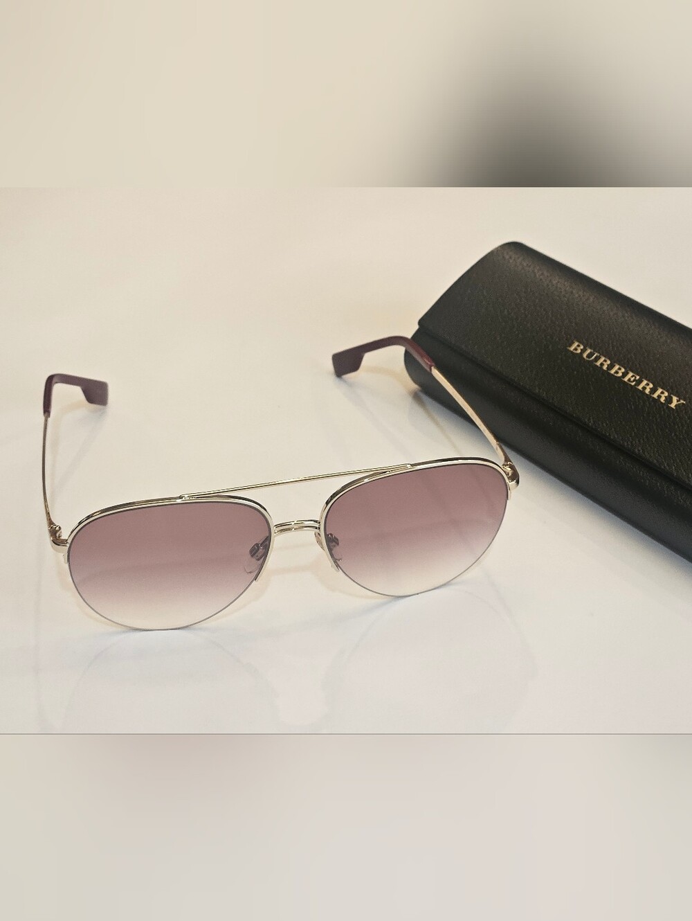 Burberry B3113 3113 Ferry Aviator Sunglasses Mauve Pink Purple Gold With Case